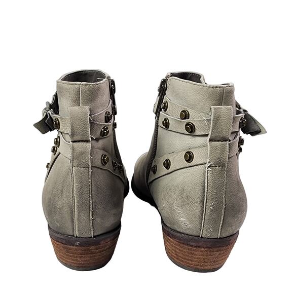 Halogen Gray Distressed Leather Studded Ankle Booties 10M Western Rustic Cabin - Picture 5 of 7